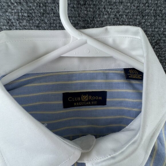 NWT Club Room Men’s 15.5 32/33 Striped Blue Yellow White Collar Button Up Shirt - Picture 8 of 13